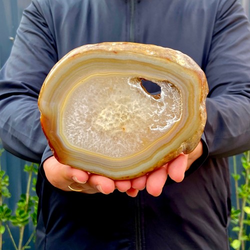 380G Agata Naturale Agata Geode Lastra/Fetta Cristallo di Quarzo Esemplare Minerale Reiki - Foto 4 di 13