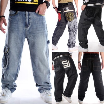 Herren Jeans Hose Denim Hip Hop Loose Baggy Streetwear Jeanshose Herrenhose