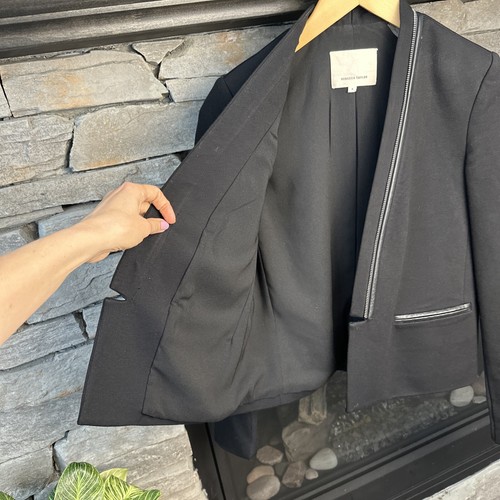 Rebecca Taylor Reißverschluss Lederbesatz Blazer Jacke schwarz Gr. 4 kantig Karriere Arbeit Top - Bild 7 von 12