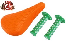 Sella ALTA Orange Diamond e impugnature a stella verde Bici BMX.