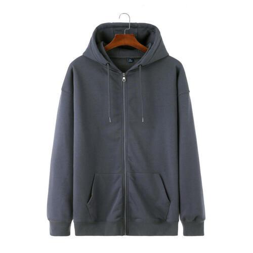 Herren Reißverschluss Hoodie Jacke einfach durchgehender Reißverschluss Kapuzenpullover sportlich Mantel Tops - Bild 35 von 35