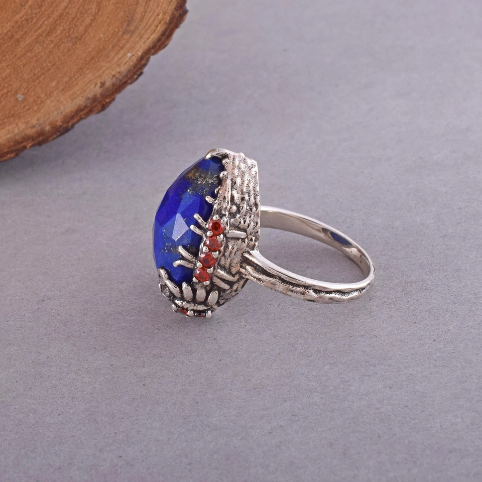 Anello Lapislazzuli Argento Lazuli Deco Art Sterling 925 Antico Vintage Misur... - Immagine 4 di 4