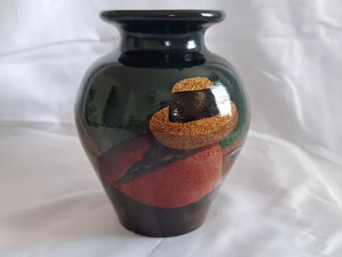 Vintage Peruvian Folk Art Pottery Vase, Signed by C Morit, Hand Painted 