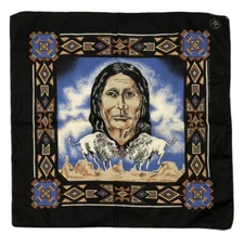 Vintage J. A. Woronowicz Native American Buffalo Bandana Handkerchief Scarf 22”