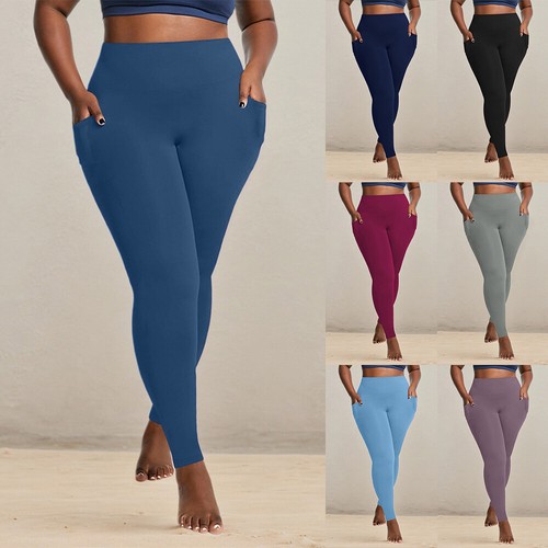 Plus Size Womens High Waisted Pockets Leggings Pants Sporty Gym Yoga Trousers