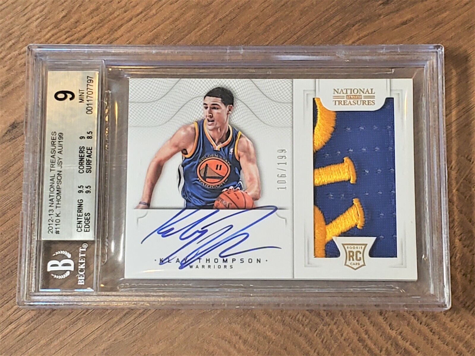 Klay Thompson Golden State Warriors Autographed 2012-13 Panini National Treasures Relic #110 #70/199 BGS Authenticated 9/10 Rookie Card 