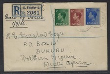 1936 GB Scott #230, 232-33 (SG #457, 459-60) Registered FDC - KEVIII to Nigeria