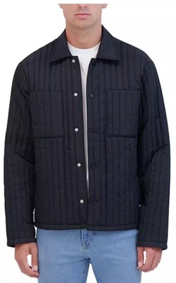 HUDSON Free Thinkers Slim Fit Vertical Quilted Jacket Black Mens Size Small $288