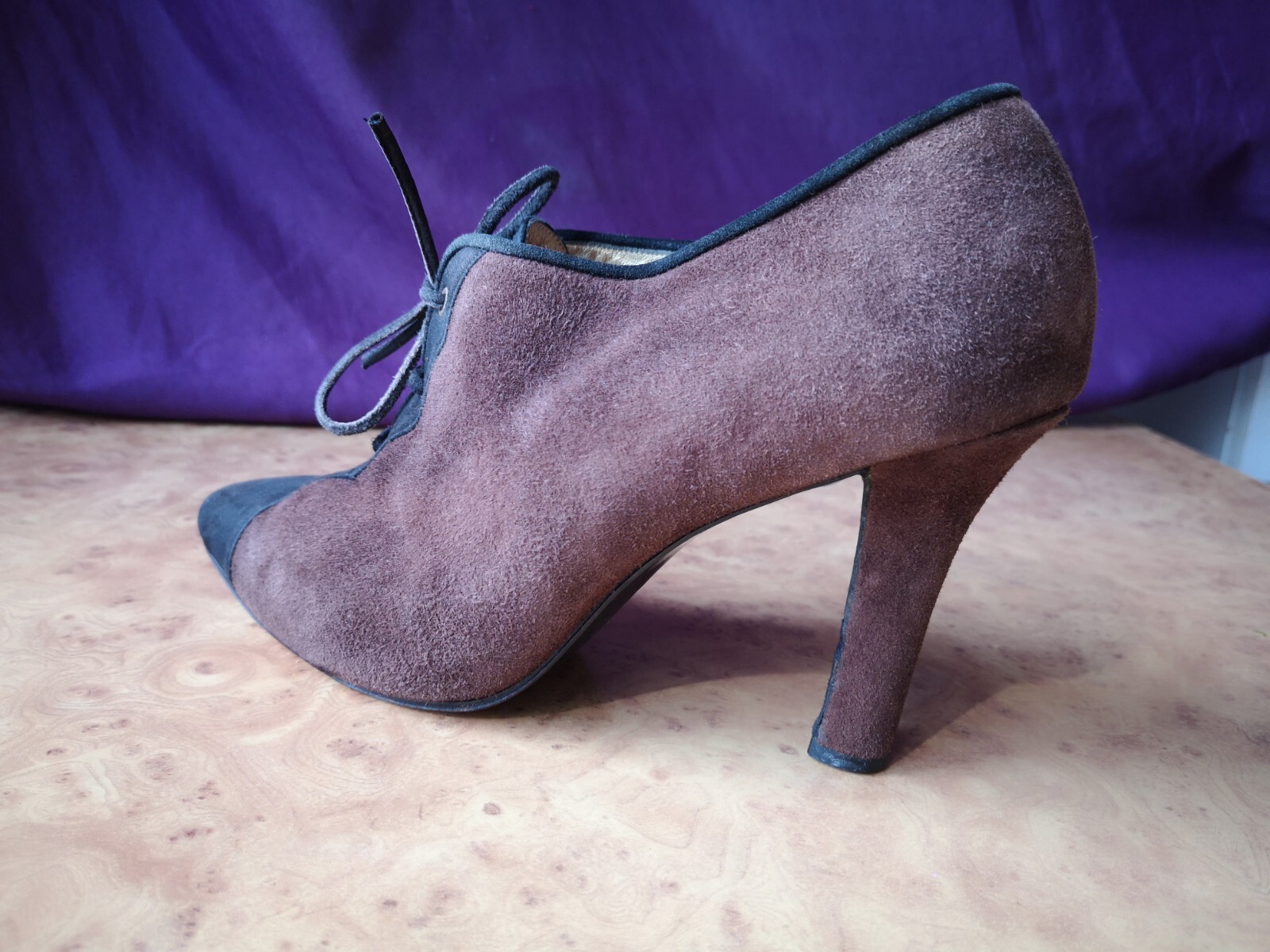 Stivaletti Yves Saint Laurent donna pelle scamosciata tacco stringati marroni neri taglia 39 5