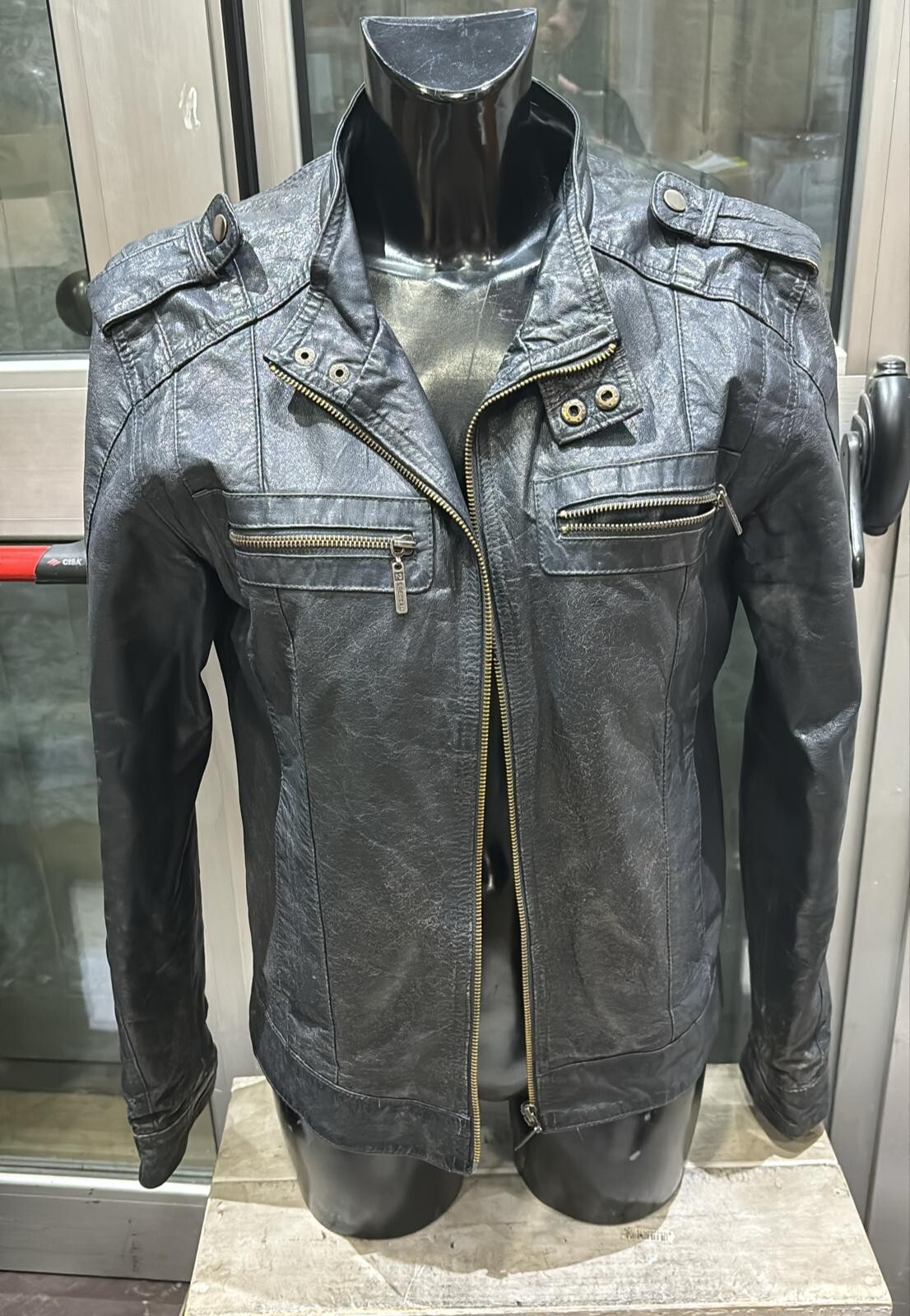 Vintage Blue Leather Jacket for Men Size L - Model LLD500