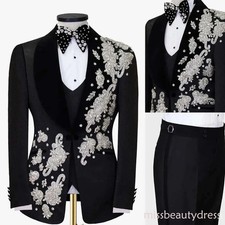 Luxury Man Suits 2 Pieces Rhinestone Beading Appliques Shawl Lapel Prom Blazer