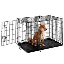 Dog Crate - Medium 36 Inch Double Door Portable Dog Cage, Metal Wire Pet Kenn...