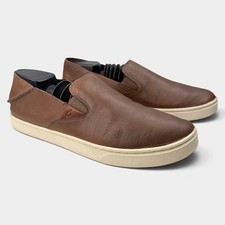 OluKai Pehuea Leather Slip On Sneakers Women 8.5 Espresso Brown 20329-5H5H