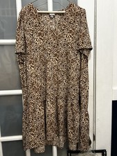 A New Day Brown Tan Short Sleeve V Neck Tiered Animal Print Dress Size XXL