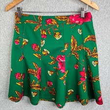 Maeve Anthropologie Skirt Women 8 Green Floral Ponte Flared Mini Skater Side Zip