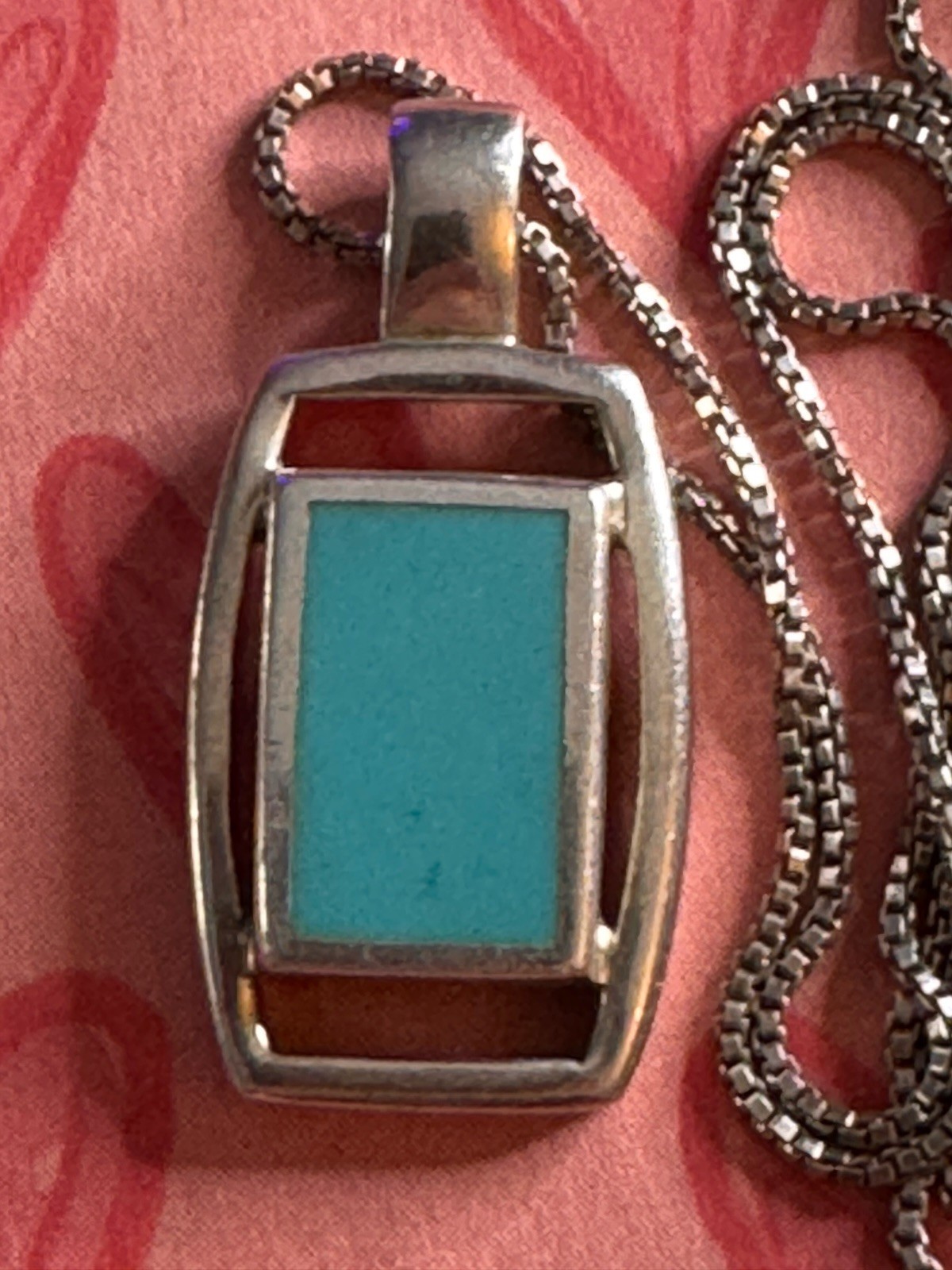 Sterling Silver 925 Rectangular Turquoise Pendant… - image 2