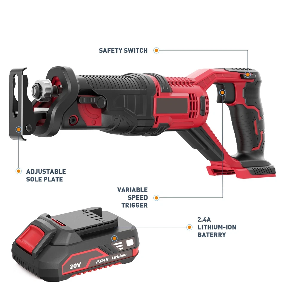 Electric Reciprocating Saw Electric Chainsaw Saber Saw Cordless Cutter Tool 20V - Image 2 of 4