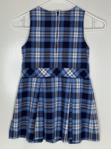 Lands' End Girls 4 School Uniform Top of Knee Jumper Dress Clear Blue Plaid - Picture 3 of 4