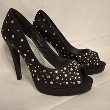 Touch Ups by Benjamin Walk Peep-toe Pump Rhinestone 4" Heel Satin Size 6.5 New