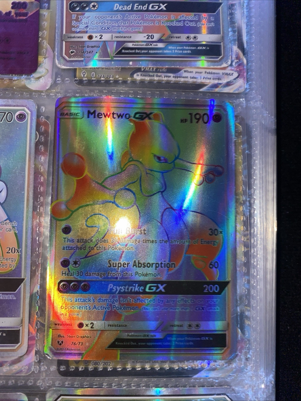 Pokemon card Mewtwo GX Rainbow Rare Shining Legends 76/73 Holo