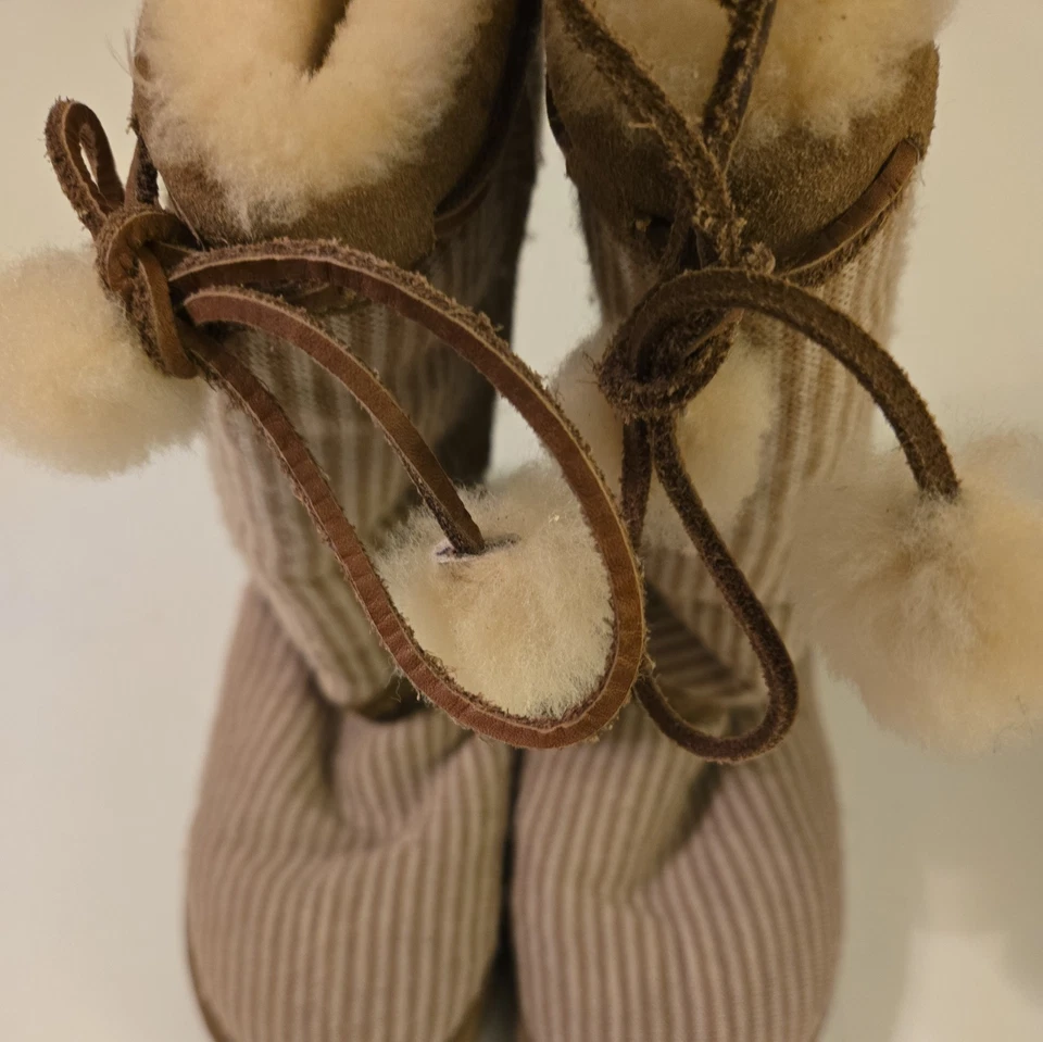 Ugg Tall Boots Womens 8 Beige Striped Tassels Pull-On Sherpa Lined  - Image 2 of 4