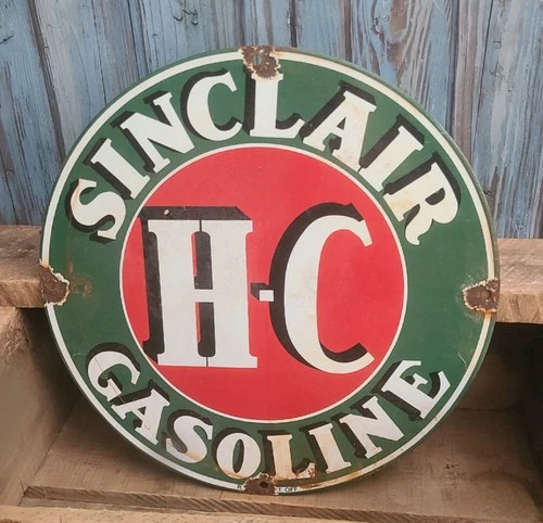 Vintage Sinclair HC Gasoline Porcelain Metal Gas Pump Plate Sign