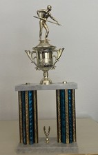 21" Billiards Trophy White Carrara Marble Base From Italy