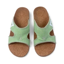 SPENCO Kohol Sandal Orthotic Slide Green White Gingham Check Size 6 Cork Insole