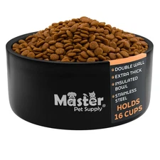 Stainless Steel XL Double Wall Dog Bowl with Anti Skid, Blackout Black Velvet