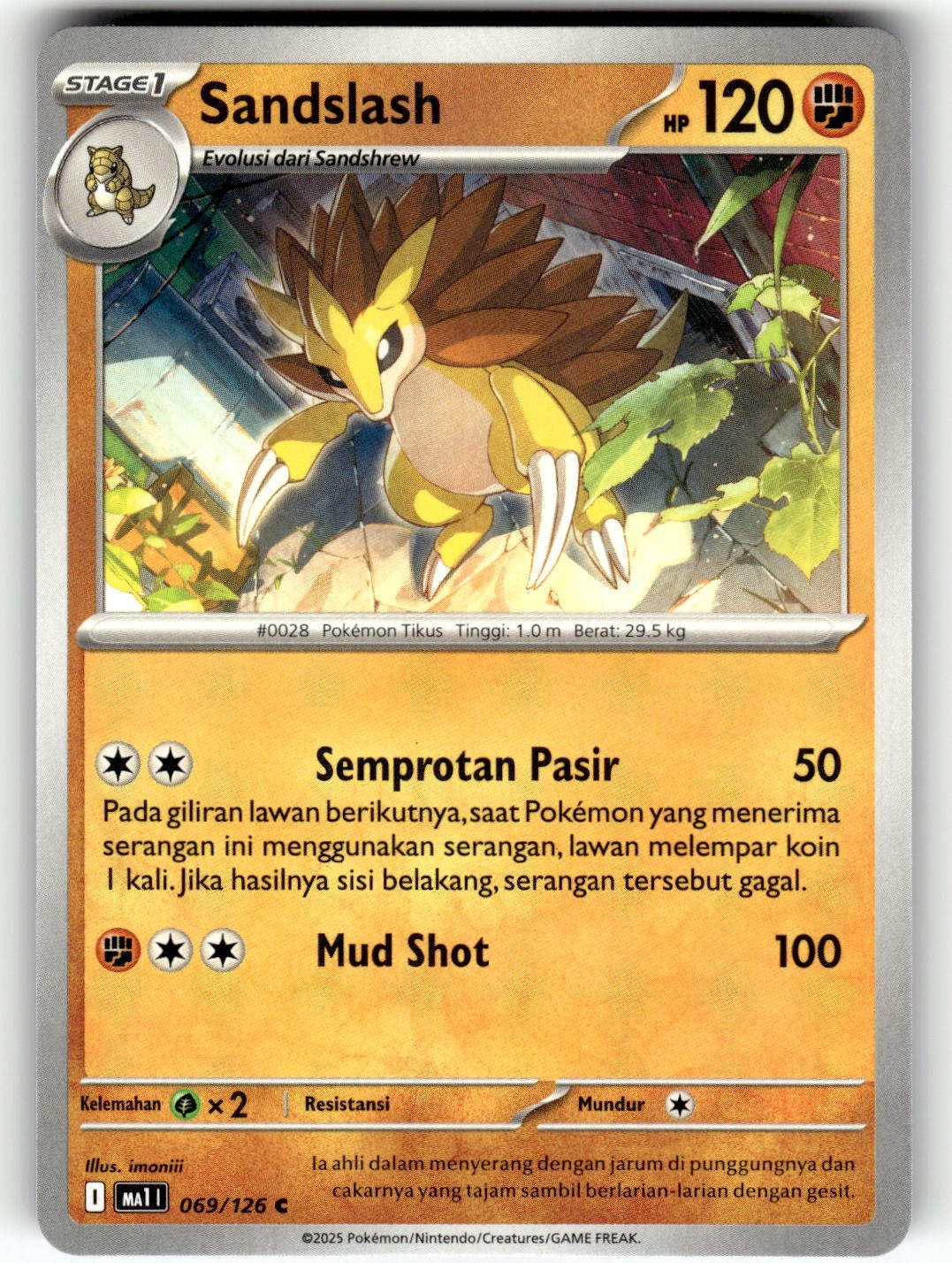 Pokemon Indonesian Mega Evolution Card 069/126 Sandslash
