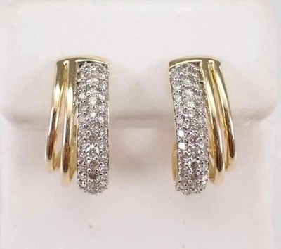 Women's Huggies Hoop Earring Simulated Diamond 14K Yellow Gold Plated Silver