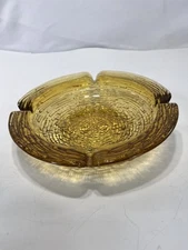 Vtg. Anchor Hocking Soreno Huge Amber Glass Statement Piece Ashtray 1960's