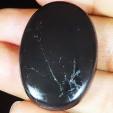 Untreated Black Shungite Oval Cabochon Gemstone 48.35 Cts 25x37x6 mm BR140