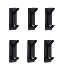 Black Command Hooks for Wall - 6 Pack Matte Black Curved Double Hooks, Multi-...