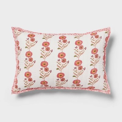 Sunflower Dec Pillow Oblong Ivory/Melon Pink/Gold/Green  Cotton Voile