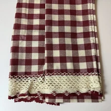 Buffalo Check Window Curtain 58”x36” Burgundy Tier Panel Pair Country Farmhouse