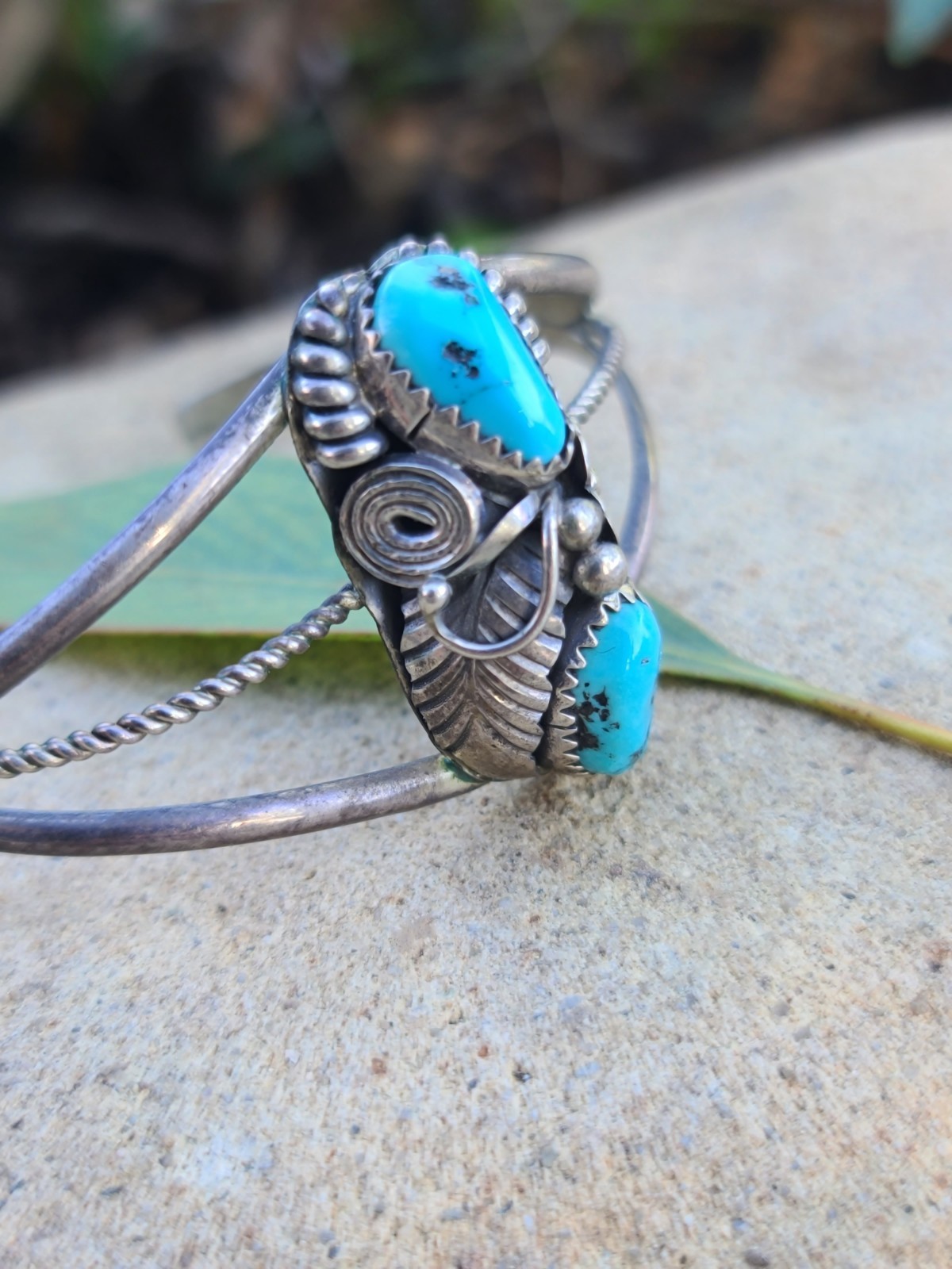 Vtg Native Solid Sterling Silver Turquoise Cuff B… - image 12