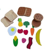 Melissa Doug 16 Pc Wooden Play Food / Kitchen Fruits Cookies Waffles