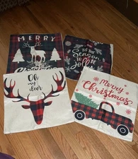 Christmas holiday throw Pillow covers 18"x 18" linen throw pillow cases set of 4