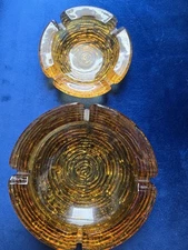 Gorgeous 2 SET vintage anchor hocking glass/ soreno textured/AMBER ashtray set