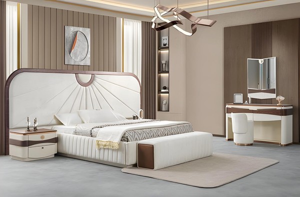 Schlafzimmer Einrichtung Doppelbett Schminktisch Hocker Nachttische-image
