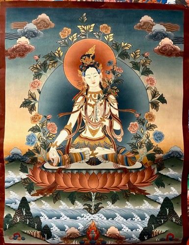 tibetan buddhist thanka, thangka painting, hand painted on cloth 24x18"