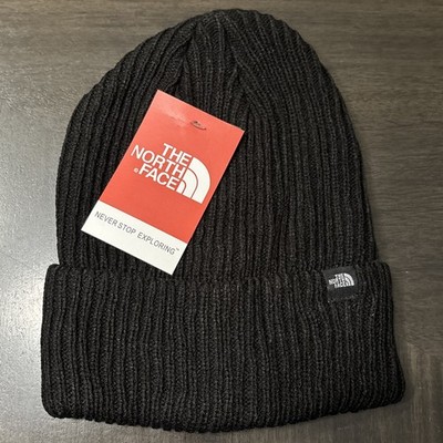 NORTH FACE Black Knit Ribbed Beanie Cap Cuffed Adult Thick Warm FREE SHIPPING