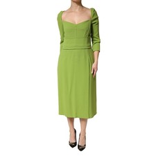 DOLCE & GABBANA Dress Green Silk Sweetheart Neckline Midi IT46/US12/XL  RRP$2780