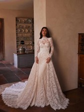 Luxury Lace Wedding Dresses For Woman Bride Mermaid Detachable Train High Neck