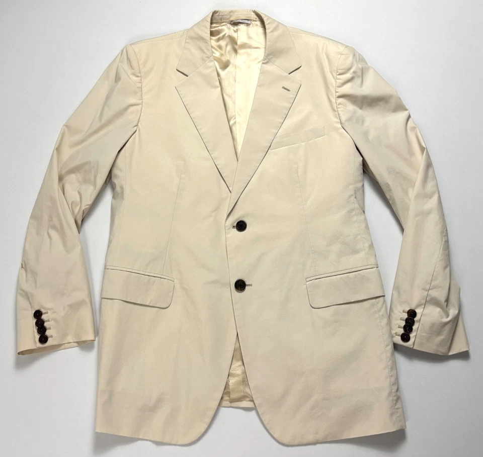 Traje Prada Para Hombres de un solo pecho 2 Piezas Beige Talla M Chaqueta Pantalones Blazer Italia Foto 2 de 4