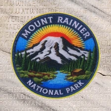 Mount Rainier  National Park Patch Iron-on Applique Nature Badge, Hiking, Travel