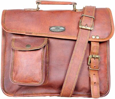 Vintage Messenger Shoulder Laptop Bag Briefcase Unisex 13'' G V B Goat Leather