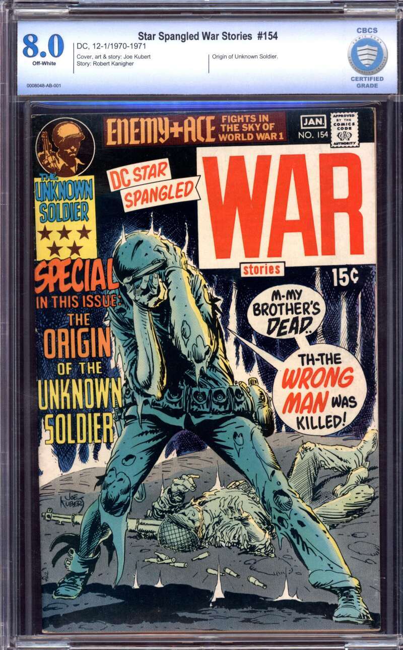 STAR SPANGLED WAR STORIES #154 CBCS 8.0 OW PAGES // ORIGIN UNKNOWN SOLDIER 1970