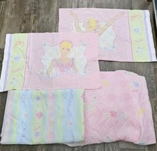 2000 Barbie Ballerina Full Size Sheet Set (1)Flat (1)Fitted&(2)Pillow Cases Blue